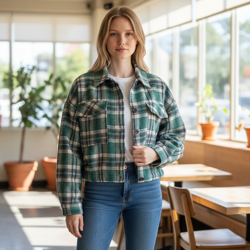 Honor The Gift NWT Cropped Flannel Shirt SZXL Green Plaid NEW Streetwear Shacket